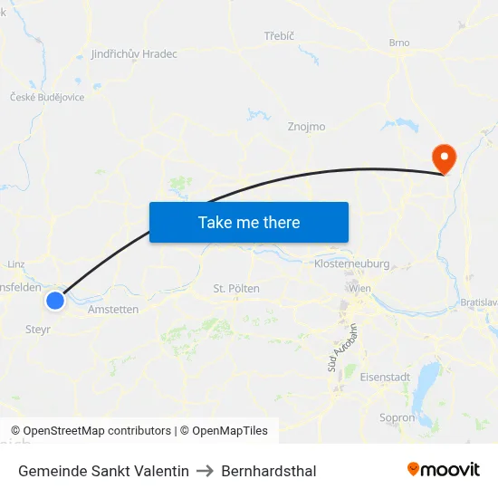 Gemeinde Sankt Valentin to Bernhardsthal map