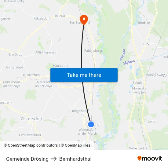 Gemeinde Drösing to Bernhardsthal map