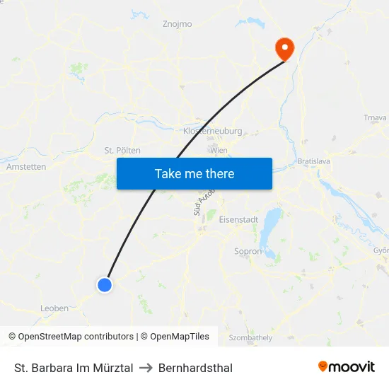 St. Barbara Im Mürztal to Bernhardsthal map