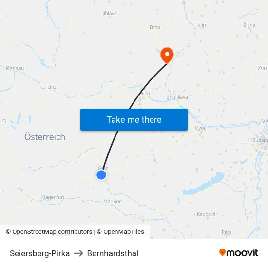 Seiersberg-Pirka to Bernhardsthal map