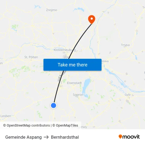 Gemeinde Aspang to Bernhardsthal map