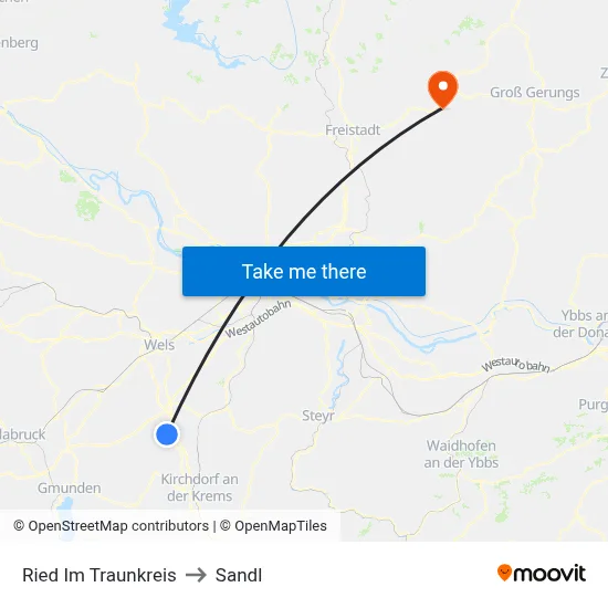 Ried Im Traunkreis to Sandl map
