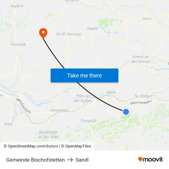 Gemeinde Bischofstetten to Sandl map