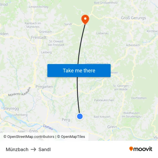 Münzbach to Sandl map