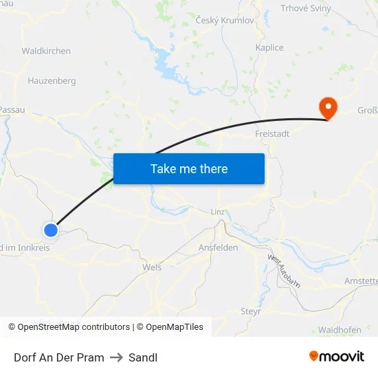 Dorf An Der Pram to Sandl map