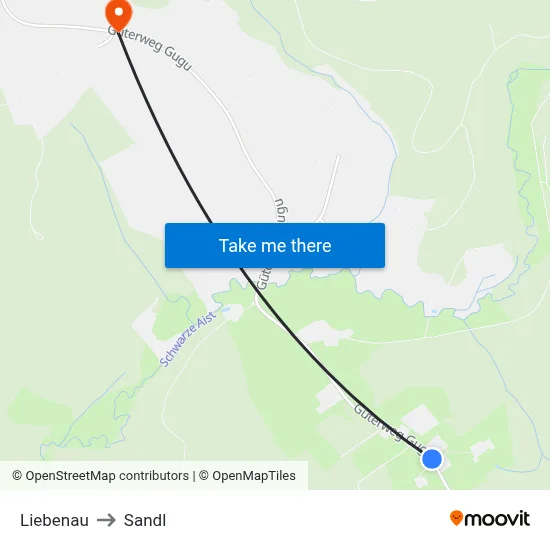 Liebenau to Sandl map