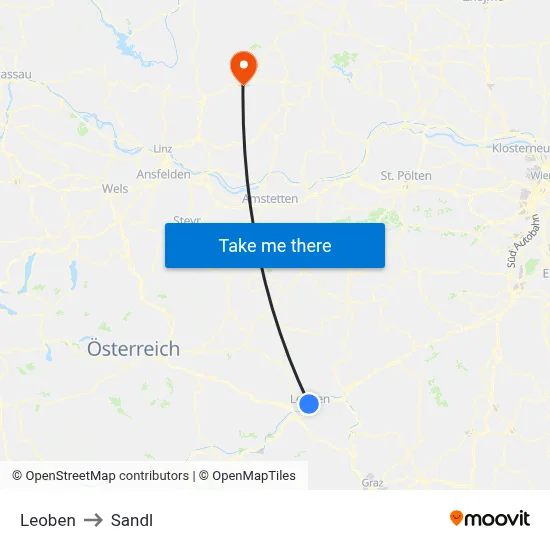 Leoben to Sandl map