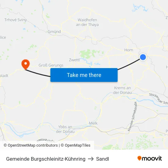 Gemeinde Burgschleinitz-Kühnring to Sandl map