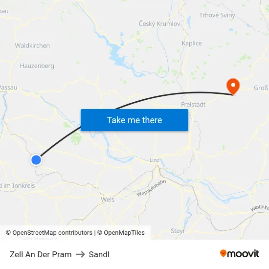 Zell An Der Pram to Sandl map
