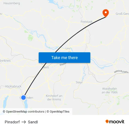Pinsdorf to Sandl map