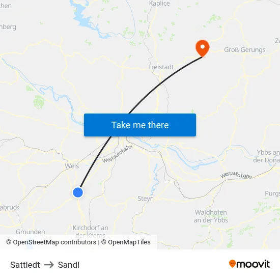 Sattledt to Sandl map