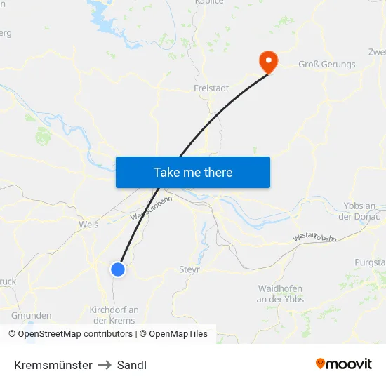 Kremsmünster to Sandl map