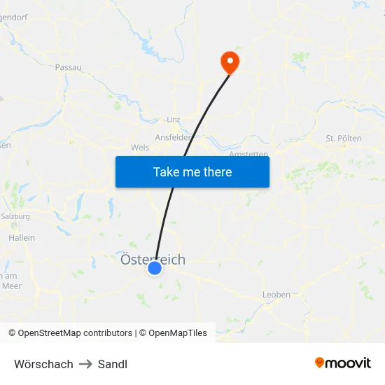 Wörschach to Sandl map