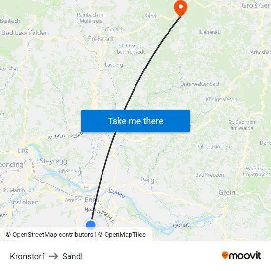 Kronstorf to Sandl map