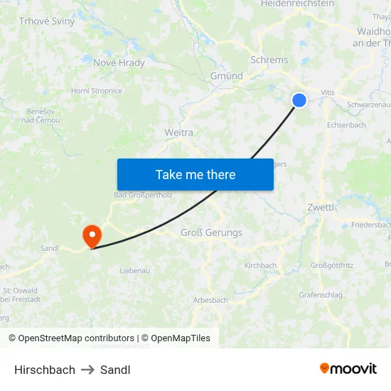 Hirschbach to Sandl map