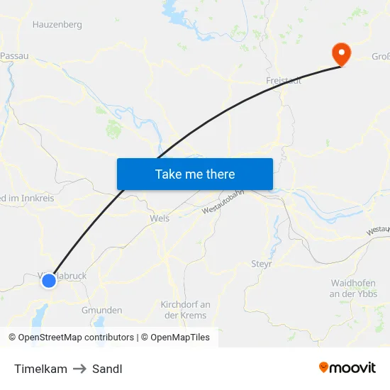 Timelkam to Sandl map