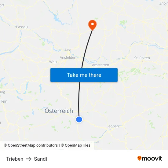 Trieben to Sandl map