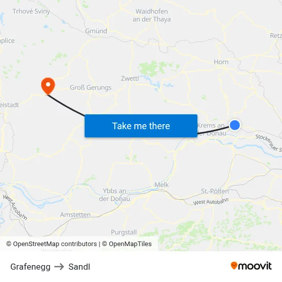 Grafenegg to Sandl map