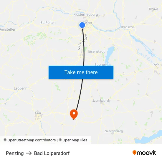 Penzing to Bad Loipersdorf map
