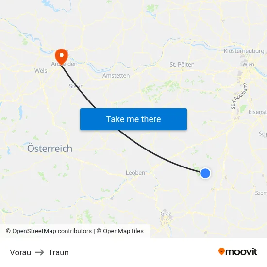 Vorau to Traun map