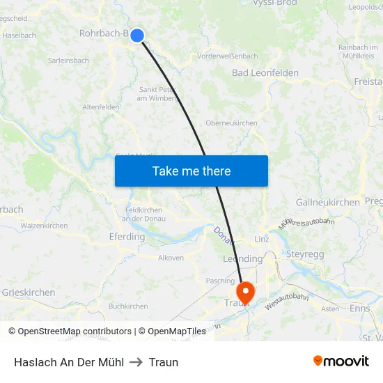 Haslach An Der Mühl to Traun map