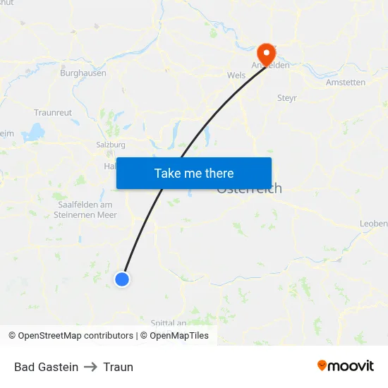 Bad Gastein to Traun map