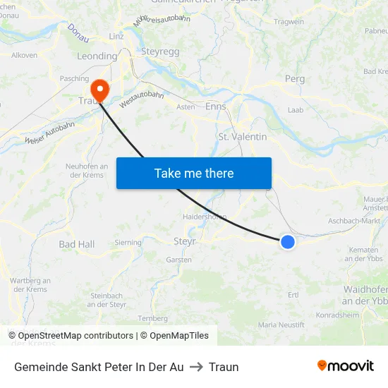 Gemeinde Sankt Peter In Der Au to Traun map