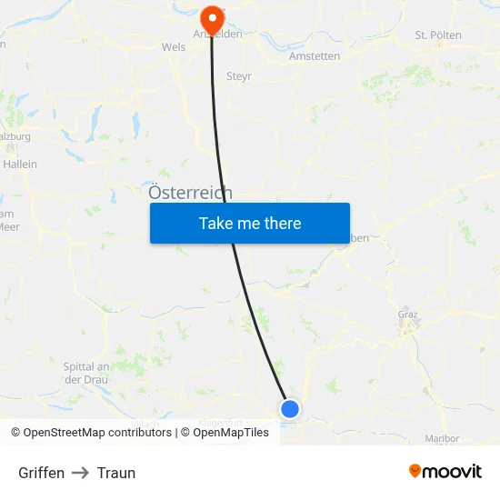 Griffen to Traun map