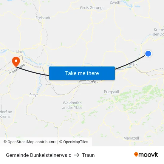 Gemeinde Dunkelsteinerwald to Traun map