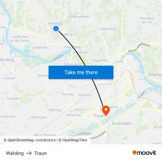 Walding to Traun map