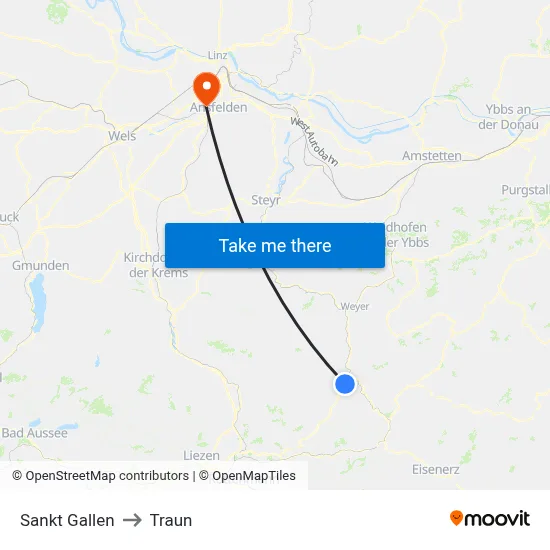 Sankt Gallen to Traun map
