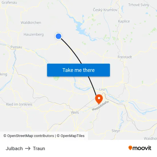Julbach to Traun map