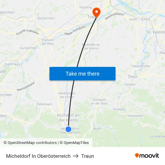 Micheldorf In Oberösterreich to Traun map