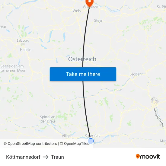 Köttmannsdorf to Traun map