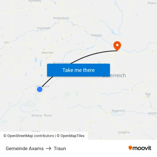 Gemeinde Axams to Traun map
