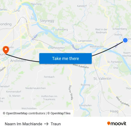 Naarn Im Machlande to Traun map