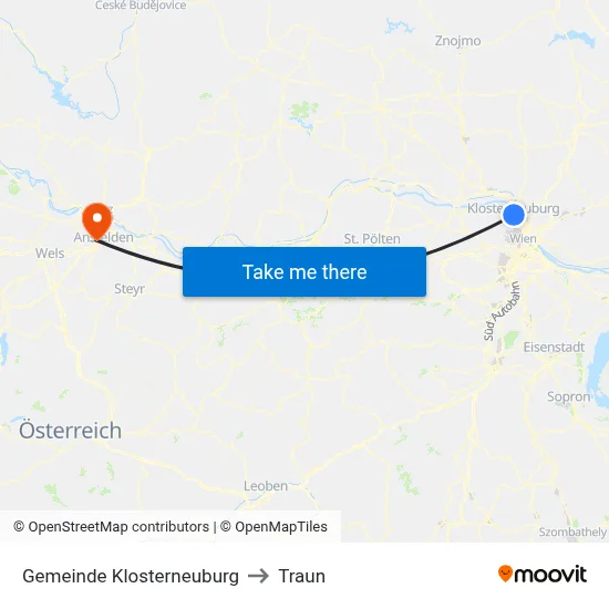 Gemeinde Klosterneuburg to Traun map