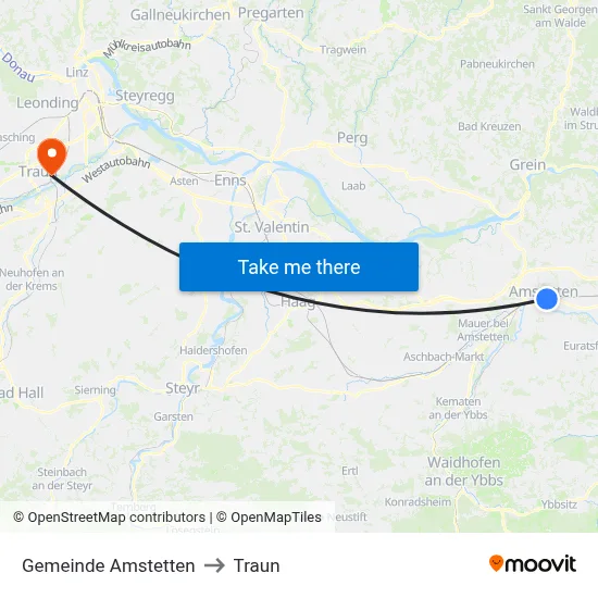 Gemeinde Amstetten to Traun map