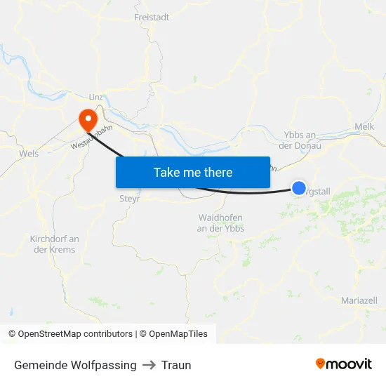 Gemeinde Wolfpassing to Traun map