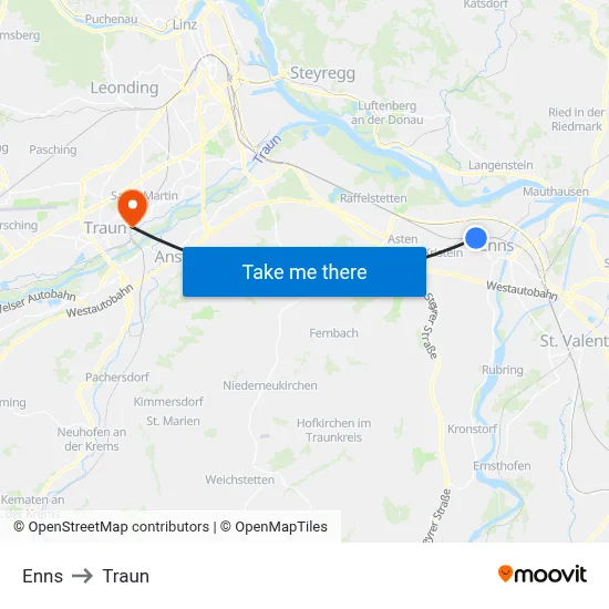 Enns to Traun map