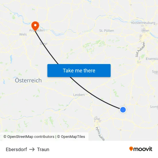 Ebersdorf to Traun map