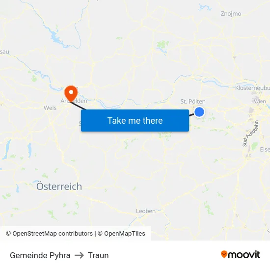 Gemeinde Pyhra to Traun map