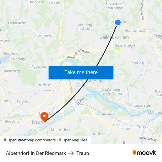 Alberndorf In Der Riedmark to Traun map