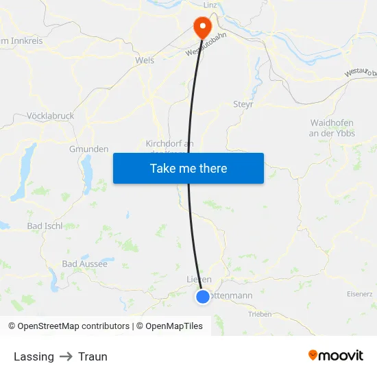 Lassing to Traun map