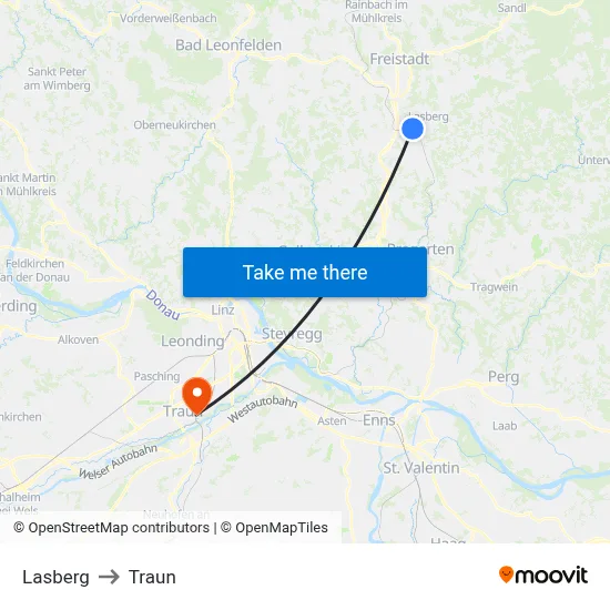 Lasberg to Traun map