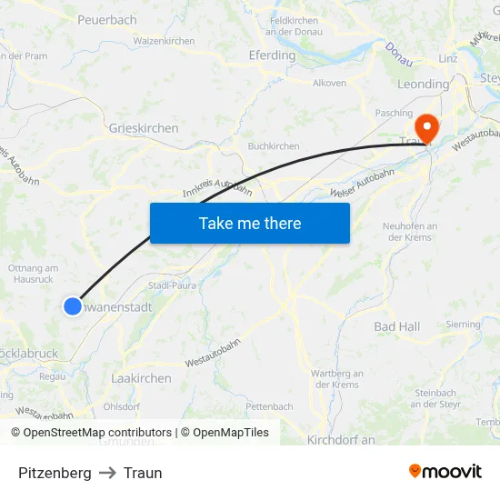 Pitzenberg to Traun map