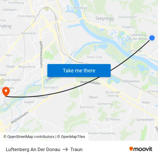 Luftenberg An Der Donau to Traun map