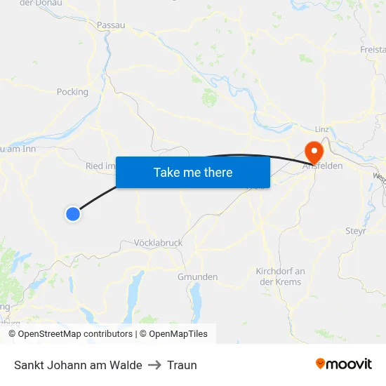 Sankt Johann am Walde to Traun map