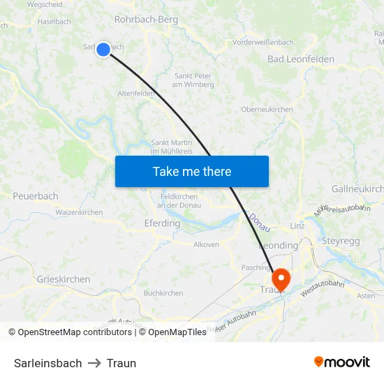 Sarleinsbach to Traun map