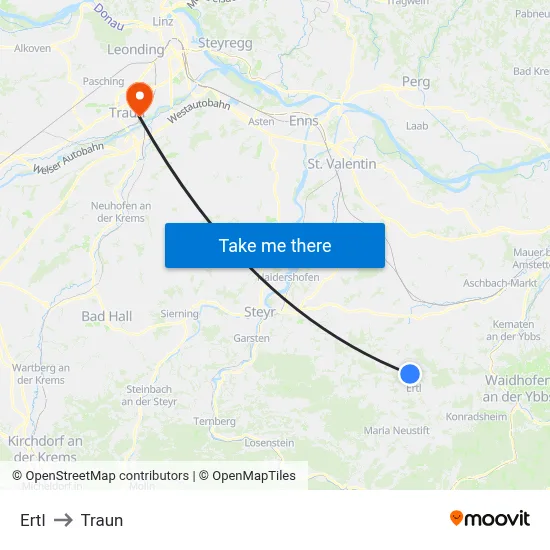 Ertl to Traun map